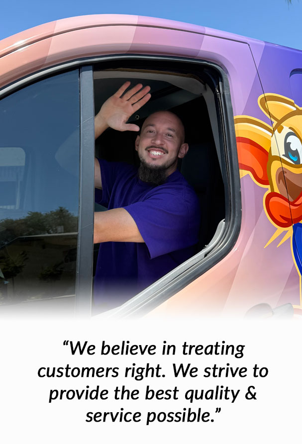 headshot friendly tech with customer service quote